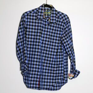 Robert Graham Cotton Blue Check Plaid Collared Button Down Long Sleeve Shirt S
